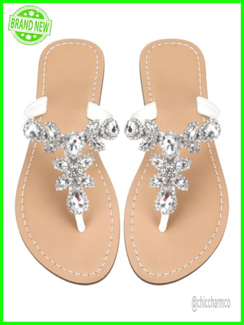 Sparkly Rhinestone Thong Flip Flops Dressy Gemstone Flat Sandals Wedding Party
